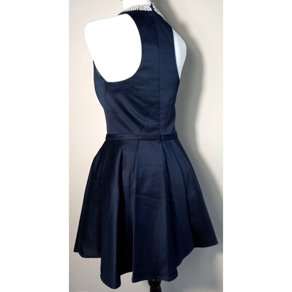 Cocktail Dress LA FEMME 22212 Short Elegant Dress Navy with Pearl Neckline Sz 10 - Picture 7 of 14